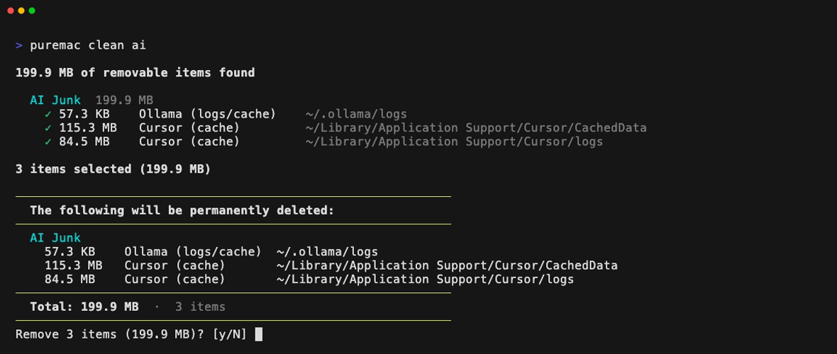 puremac scanning and listing exactly what will be deleted before removing anything