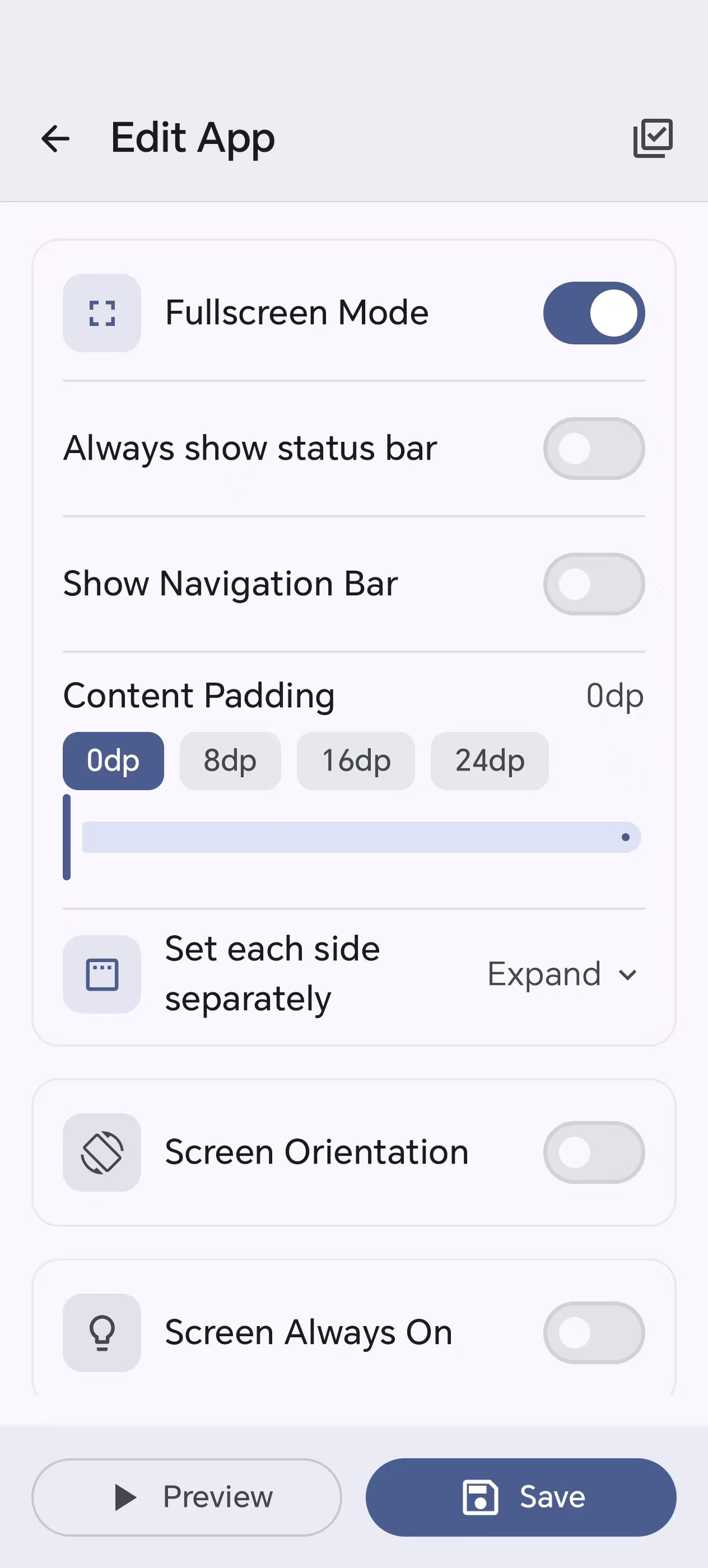 Editor fullscreen settings