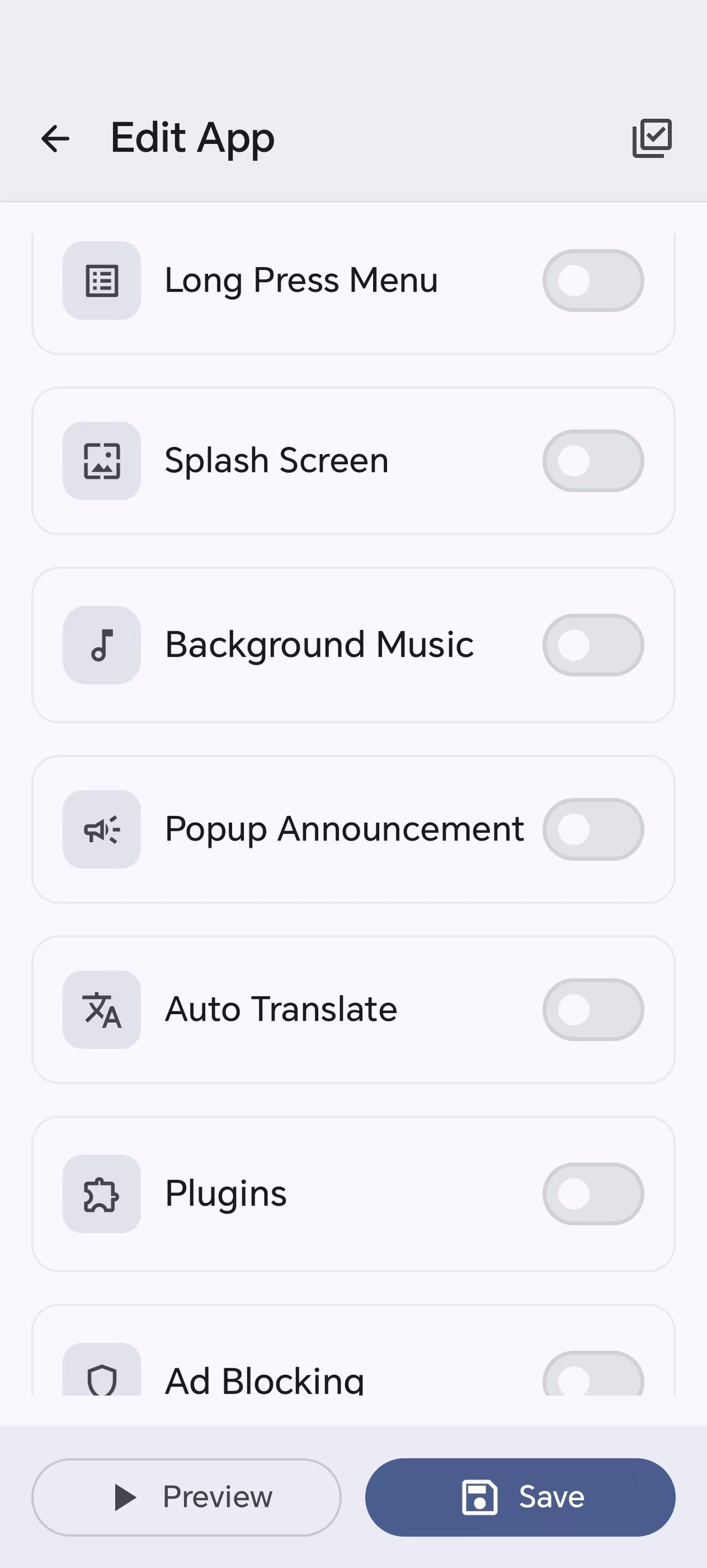 Editor plugins and ad-blocking toggles