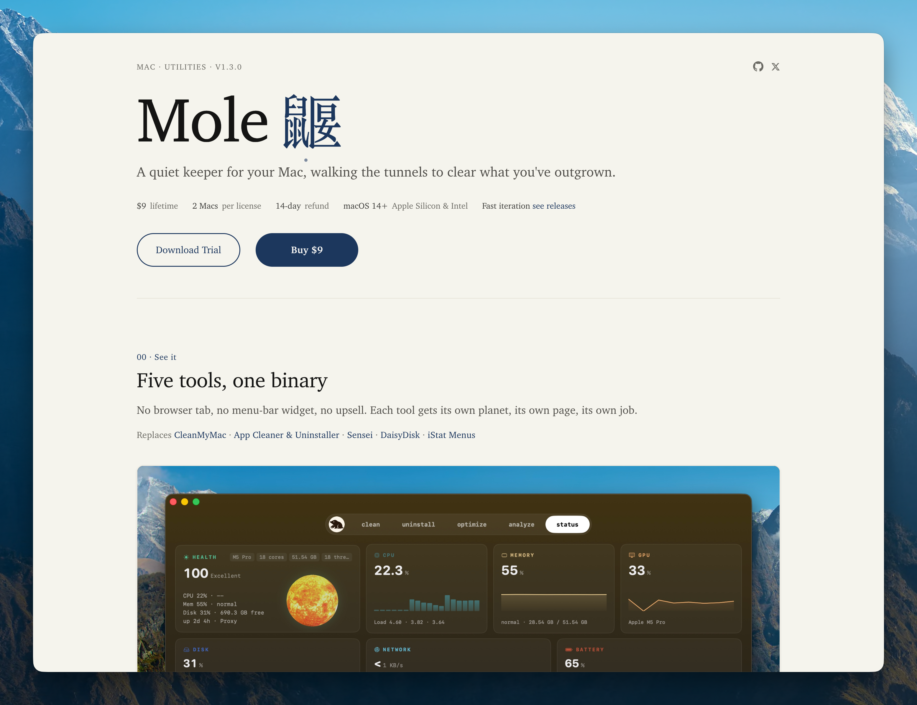 Mole landing page