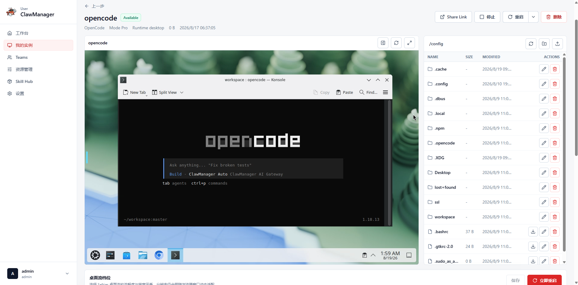OpenCode managed workspace
